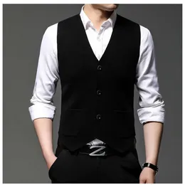 Herren-Strickjacke mit V-Ausschnitt und Taschen, Slim-Fit-Pulloverweste mit drei Knöpfen, geeignet für den Geschäftsalltag