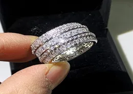 Choucong Yepyeni Köpüklü Lüks Takı 925 Sterlling Gümüş Tam Prenses Kesme Whte Topaz CZ Diamond Party Kadın Alyans R5231519