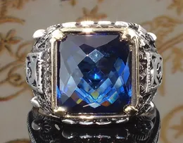 Anéis de cluster vintage punk grande pedra azul hip hop esculpido corte geométrico zircão dedo para homens039s jóias bague homme z4q9393932992