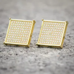 Hip Hop Micro Full Cloy Zircon Cz Stone Bling Iced Out Square Stud Earring Action Action Copper Action for Men Jewelry