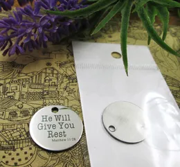 40 Stück „He Will Give You Rest Matthew 11 28“ Edelstahl-Charms mehr Stil für die Auswahl von DIY-Charms-Anhängern für den Halsl4631392