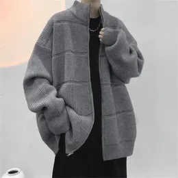 Men's Sweaters Fall Winter Men Cardigan Coat High Collar Neck Protection Knitted Thick Warm Soft Zipper Closure Jacket