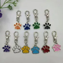 Blandad färg emalj katt hundbjörn tass tryck roterande hummer lås nyckelkedjan nyckelringar för nyckelring påse smycken tillverkning269o