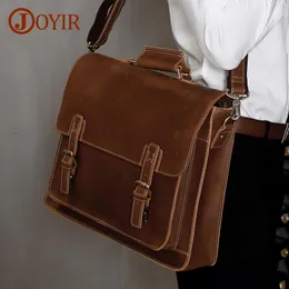 Evrak evleri Joyir Erkekler Evrak Çelenk Çılgın At Deri Omuz Portföyü 15.6 "17" Dizüstü Bilgisayar Messenger Omuz İş Ofisi Çantası