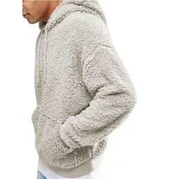 Casual com capuz masculino manga longa outono inverno quente bolso moletom de lã de pelúcia hoodies pulôver oversized solto topos