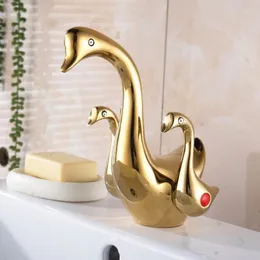Смесители для раковины в ванной комнате MTTUZK Смеситель для раковины Смеситель из розового золота в форме лебедя с двойной ручкой Холодные смесители