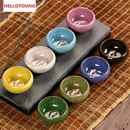 Saucers Hot Selling Colorful IceCrackle Porcelain 8 Colors Tea Cup With Fish Pattern Ceramic Kung fu Tea Set China Crackle Glaze tea set