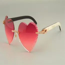 2019 -selling heart-shaped carved sunglasses fashion high-end diamond series natural mixed horn arm sunglasses 8300686-A size2088