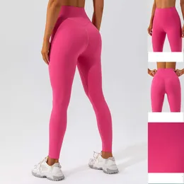 2024 Lu Lu Leggings de cintura Alinear las mujeres de alta sin costuras en forma de V Levantamiento de cadera Estiramiento Pantalones ajustados Secado rápido Gimnasio Push-up Deportes Fitness Pantalones Yoga Lemon woman