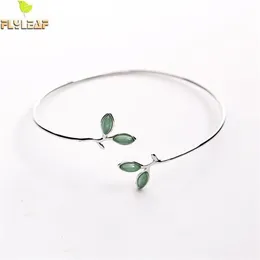 Flyleaf 100% 925 Sterling Silver Opal Leaves Buds Open Bracelets & Bangles For Women Fashion Creative Lady Jewelry 200925252B