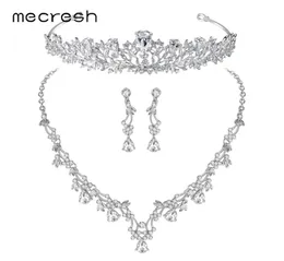 Mecresh Luxury LeafShape Cubic Zirconia Bridal Jewelry Sets Crystal Wedding Necklace Earrings Tiara Jewelry MTL500HG126 D1810100335209381