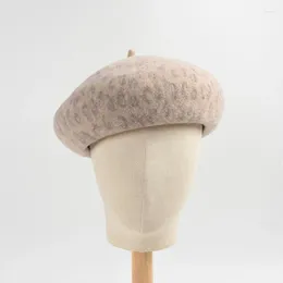 Berets Autumn 2023 Winter Leopard Print Woolen Beret Hat Women Fashion Korea Femme Chapeau Painter Hats Octagonal Beanies Cap