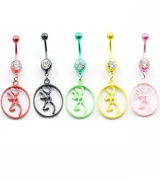 5 Colors Browning Deer Belly Button Navel Rings Body Piercing Jewelry Dangle Fashion Charm Cz Stone 10Pcs Lot 4Ciy24074534