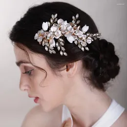 Headpieces Green Bridal Hair Accessories Gold Flower Comb Rhinestone Headwear Wedding Head Jewelry Bridesmaid Headdress 3 Colors Tiara