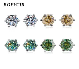 Stud BoeyCjr 925 Classic 6 zębów srebrny 0512CT Blue Moissanite VVS1 Fine Jewelry Diamond Earring For Women Prezent1721416