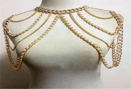 Chran Fashion Women Sexy Gold Color Body Necklace Chare Multi Layer Faux Pearl Shourdave Slave Belly Belly Harness Jewelry1006376