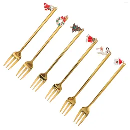 Dinnerware Sets 6 Pcs Christmas Spoon Gift Box Stainless Steel Spoons Festival Forks Metal Coffee Stirring 304 Material Cake Dessert