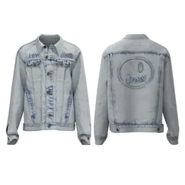 Designer Jackets Steel Printed Letters Smiley Patterns Men's and Women's Bleached White High Street Washed Denim Jackets