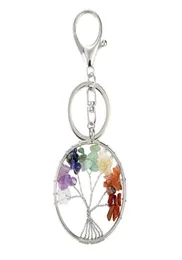 Tree of Life Keychains Natural Crystal Stone Keyring Key Chain 7 Chakra Healing Round Handmade Key Ring Car Bag6816750