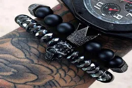 Mcllroy pulseira menskullsteelstonebeadsluxurypulseiras para homens coroa cz zircão homem pulseira homme jóias presente dos namorados g4774166