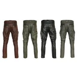 Мужские кожаные брюки для мужчин, мотоциклетные брюки из натуральной воловьей кожи, защитные байкерские брюки для верховой езды, защитные брюки Pantalones Cuero Moto 231225