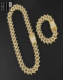 Hip Hop Bling Iced Out Full Rhinestone Men039s Thorns Bracelet Gold Prong Cuban Link Chain Bracelet Necklace for Men Jewelry Y28144463