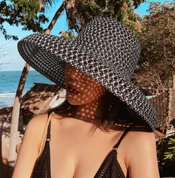 HT3072 Summer Hat Women Vintage Wide Brim Sun Female Dome Beach Cap Lady Breathable Straw Patchwork9470422