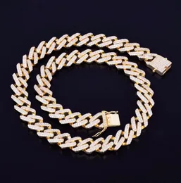 14mm Miami Cuban Choker Square Link Men039s Necklace Gold Silver Color Iced Out Cubic Zirconia Rock Hip hop Style Jewelry7983047