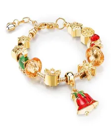 2021 Fashion Armband Weihnachten Gold Kristall Windspiel Jingle Anhänger DIY Schmuck Perlen Stil Geschenk für Freundin mit exquisiter Geschenkbox4210231