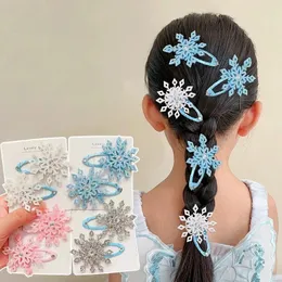 Accesorios para el cabello 1 par de horquillas para niñas con copos de nieve de princesa encantadora, tocados para niños, pasadores con Clip LATERAL, regalo