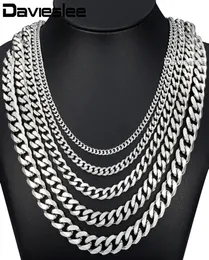 Davieslee 60cm Mens Chain Silver Color Stainless Steel Necklace for Men Curb Cuban Link Hip Hop Jewelry 357911mm DLKNM079371289