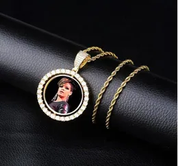 Op maat gemaakte Po-medaillons hanger ketting dubbelzijdig rotatie met touw ketting goud zilver roségoud kleur kubieke zirkoon4835577