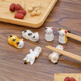 Pauzinhos Gato Bonito Cerâmica Chopsticks Titular Suporte Fine Design Chopstick Rack Travesseiro Resto Estilo Japonês Cozinha Talheres Ferramentas Otxyw