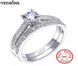 VECALON 3 COLORS LOPS RING SET 5A ZIRCON CZ CZ GOLD COLLED 925 Silver Engagement Band Band Rings for Women Bridal Jewelry2981726