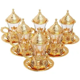 Ottoman Authentic Design Turkish Greek Arabic Tea Set 6 Service Tea Cup Plates & Lids gift226D