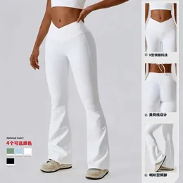 Lululy Lemenly Just Leggings High Al Pant midja justera leggings crossover Design Dance Sports Wide Leg Casual Hip Lift Fitness Micro Flare Pants Workout