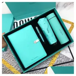 Ombrellas di lusso ciano marrone solare ombrello Pen Pen Cup Notebook Set regalo Dropse Delivering Home Garden Organizzazione delle pulizie Rai Dh3ah