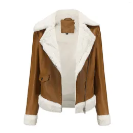 Jaquetas femininas roupas cor sólida terno de couro curto motocicleta jaqueta cordeiro costura casaco manteau femme hiver