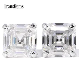 Transgems 14K White Gold Asscher Cut Moissantie Diamond Stud Earrings for Women 4CTW 7MM Asscher 2ct Each Moissanite F Color Y2006260O
