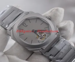 2021 New Mens Watches Gray Titanium Steel Strap Tourbillon Dial Automatische Uhr Mechanical Glass Bottom 41mm Wristwatches1057986