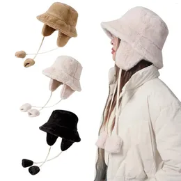 Berets Women Winter Fleece Fisherman Hat Hat Warm Panama Bucket Dustive Admition Cap fullapplap قابلة للفصل