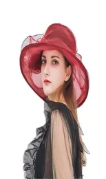 Moda damska sukienka ślub organza kapelusz kościelny kapelusz elegancki kentucky derby hats girls damskie składane szerokie grzbiet Słońce 3020718