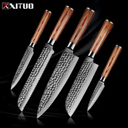 Xituo eamascus Steel lnife set 1pcs 5pcs Kitchen Knives Japan Chef Cleaver Santoku Fetity Phyly Lnife Pakkawood Handle NewGift301Q