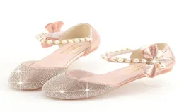 Свадебная обувь для девочек, брендовые блестящие детские сандалии принцессы на плоской подошве для танцев, детская модная вечеринка с жемчугом 2201144021058