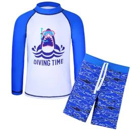 Set Baohulu Due pezzi Upf 50+ Costumi da bagno Bambini Costume da bagno protettivo solare Bambini Pesce bianco Stampa Sport acquatici Rashguard Costume da bagno