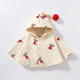Baby Boy Girl WindProof Cloak zagęszczony zima dziecięce dziecko pluszowa ciepła kurtka świąteczna łosie szal dla dzieci odzież 15Y 231226