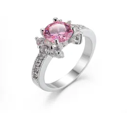 HELA 6 PCSLOT LUCKSHINE DAGLIGT SMEYCHE SOVEKTIDA FIRE Flower Pink Cubic Zirconia Gemstone 925 Silver Plated Women Ring NE5926890