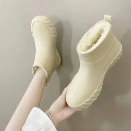 Bottes de pluie imperméables à semelles épaisses pour femmes, bottes de pluie épaisses à mi-tube, en peluche, couvre-chaussures 231226