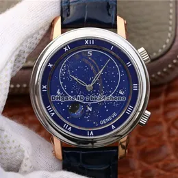 Top Quality 43MM Grandi Complicazioni Celestial Mosca Sky Moon Cal 240 Orologio automatico da uomo 5102PR Quadrante blu cinturino in pelle da uomo W289L