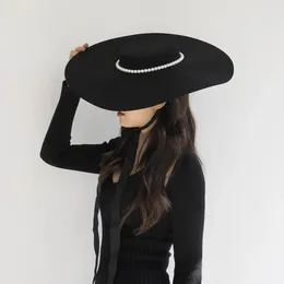 Шляпа Федора, винтажный цилиндр с большими полями, унисекс, жемчужно-черная, красная шляпа, однотонная шляпа, осень-зима, классическая элегантная панама, подиум 231225